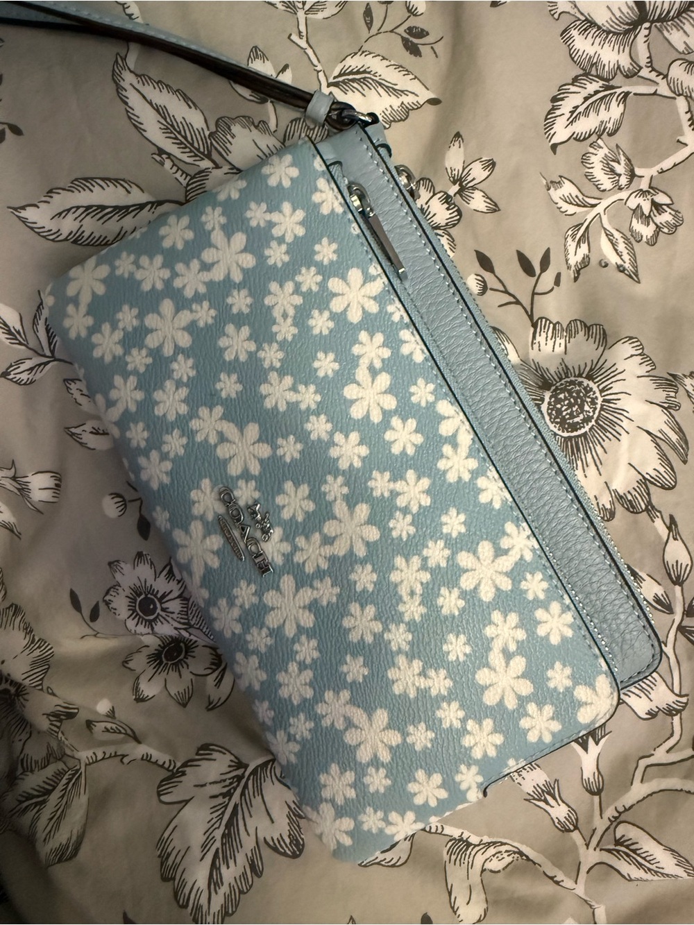 Coach Light double zip Blue Floral Wristlet